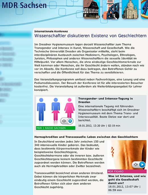 MDR Sachsen reports on the Transgender und Intersex in Kunst, Wissenschaft und Gesellschaft conference in Dresden earlier this month