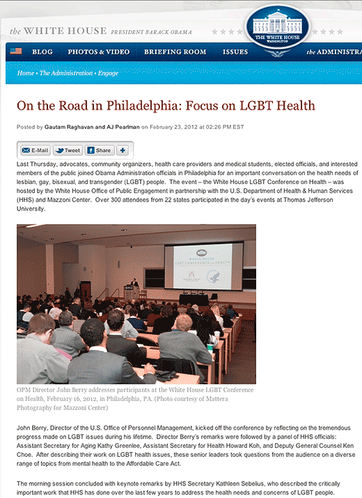 Video of White House LGBT Health Conference now online, with questions by intersex activist