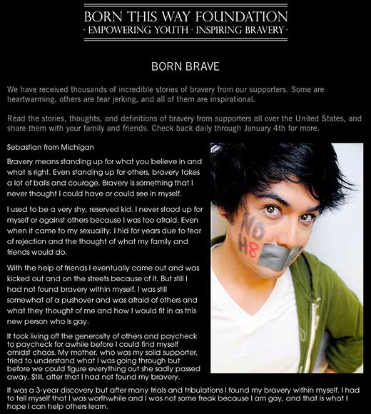 Born This Way Foundation: Born Brave - click to go to this web page.