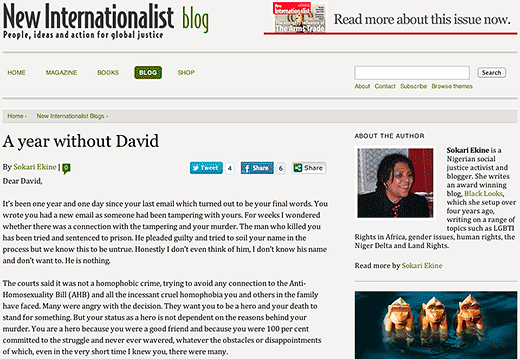 New Internationalist blog: A year without David - click to read this article.
